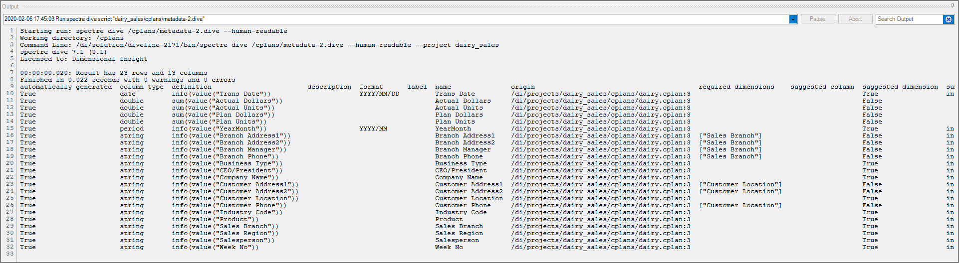 Dive with metadata cPlan