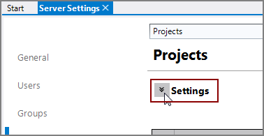 Server Settings Projects Tab with Settings not exposed