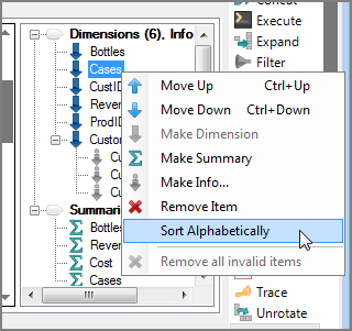 Example of context menu commands from the VI Builder output object tree view