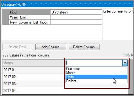 Selecting an input column fo ra output values column