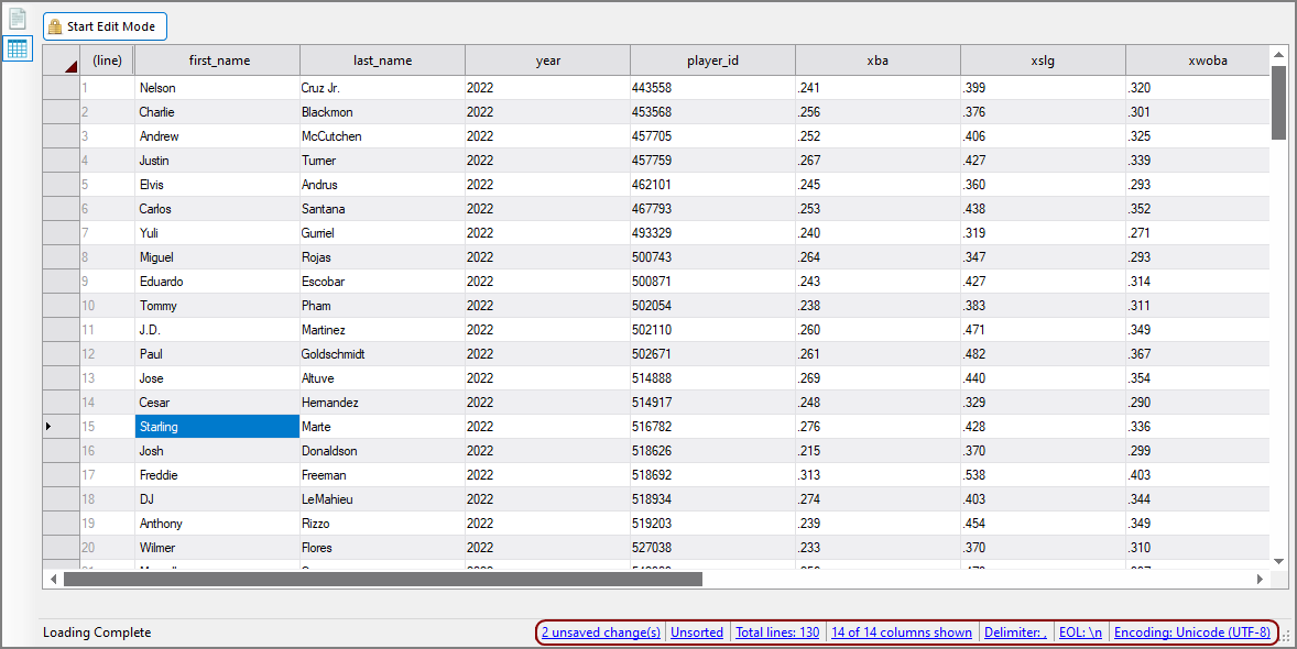 Table Editor Options