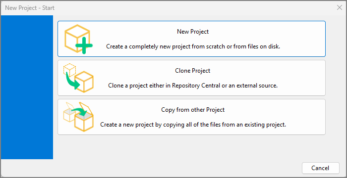 New Project Dialog Box - empty