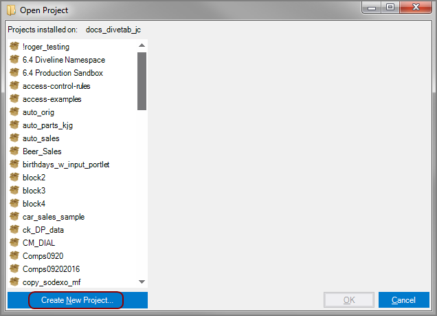 Opening or creating a DiveTab project
