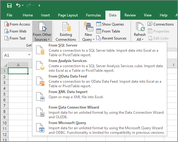 Excel data sources