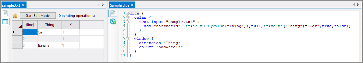 Dive using a Boolean calc with nulls