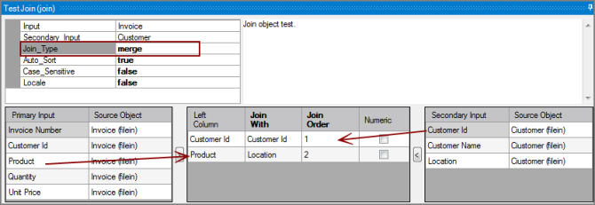 Example of settings for a VI Join process object