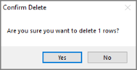 The confirmation popup for deleting rows.