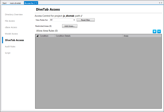 The DiveTab Access tab for Access for /