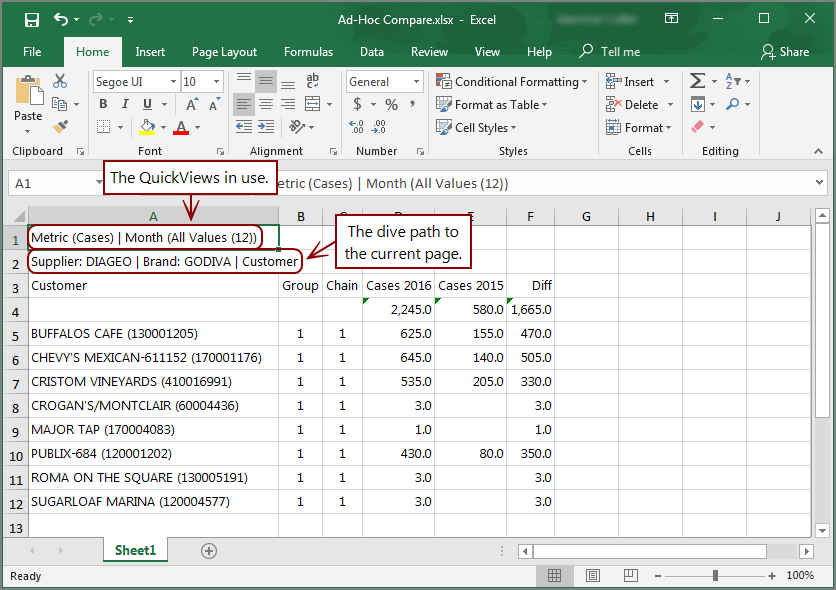 Example of an exported page as a spreadsheet.