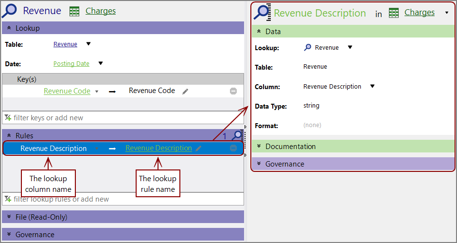 The detail pane for the lookup rule