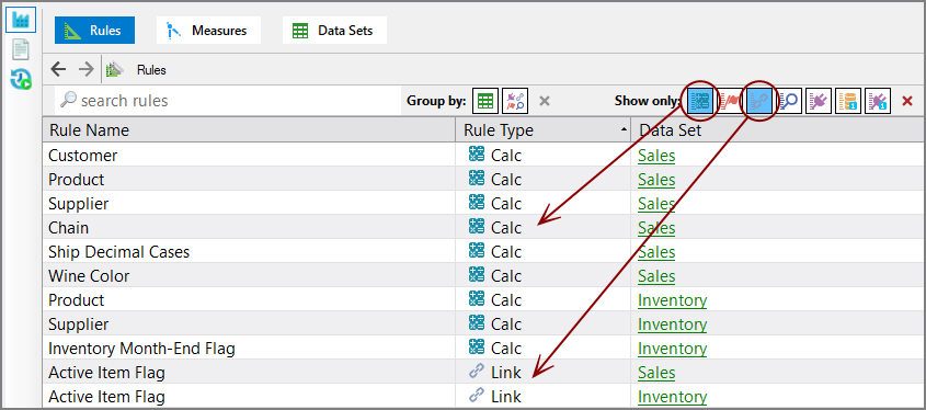 Show Only Calc and Link Rules Example