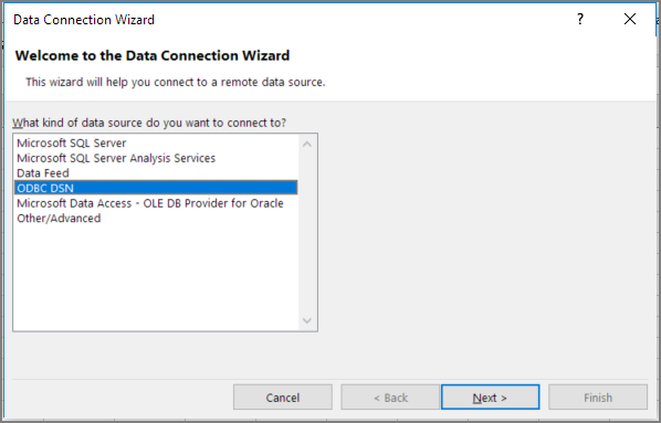 Excel's Data Connection Wizard