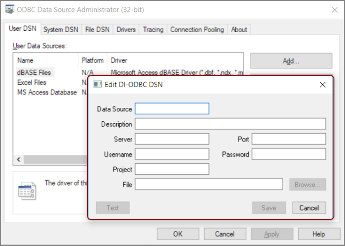 Edit DSN for DI-ODBC