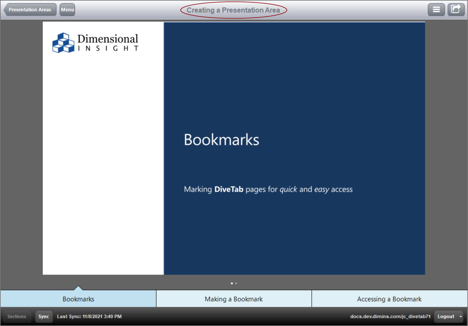 The presentation in DiveTab.