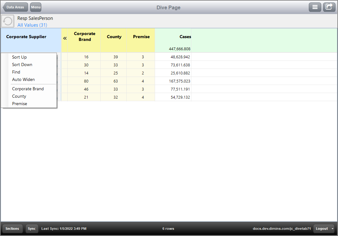 The context menu for the dimension.