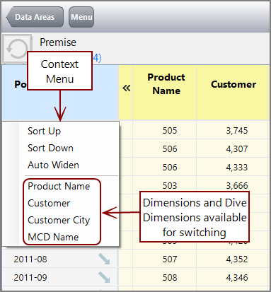 The context menu with Product Name option selected.