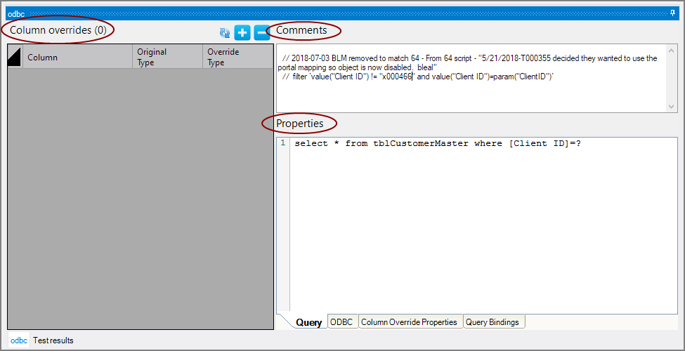 odbc-input properties panel