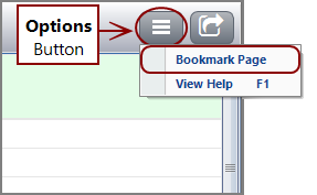The Options button for a bookmarking a data page on a PC.