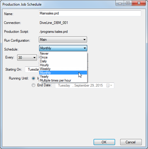 Production Job Schedule Dialog Box