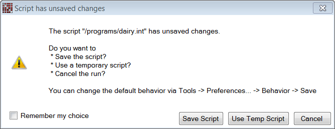 Script has unsaved changes dialog box