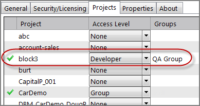 Setting Access Level for a User per Project