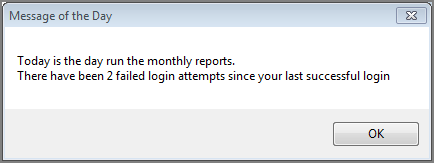 Example of Workbench Message of the Day where there has been failed login attempts