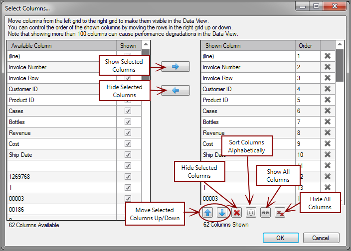 VI Data View History Results Select Columns Dialog Box 
