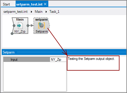 Example of a VI Setparm output object with comments