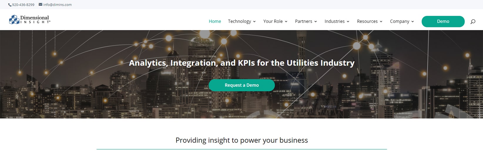 Screen capture showing the Utilities Analytics website homepage